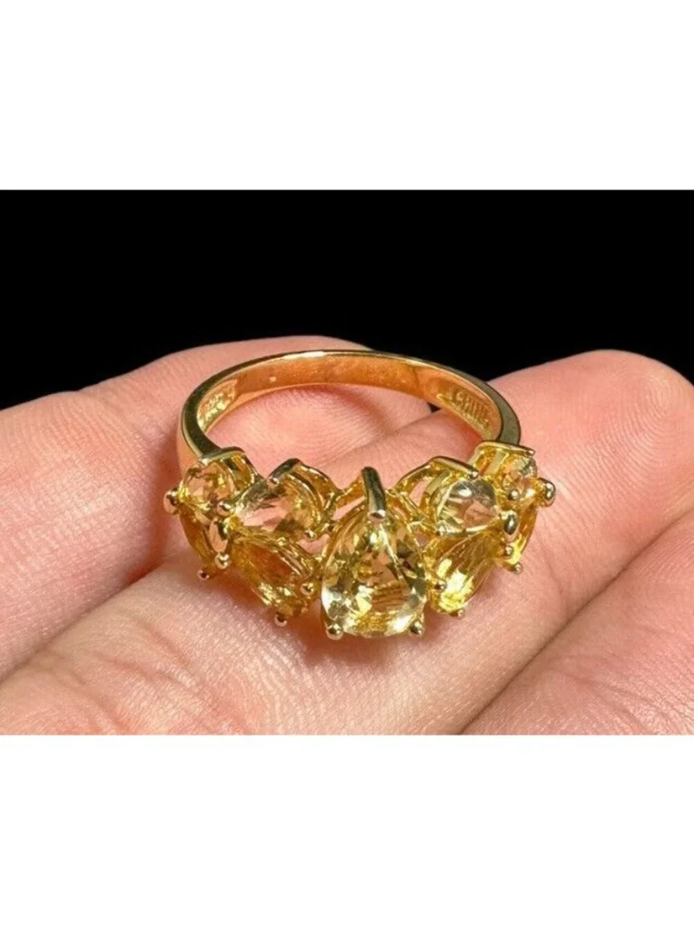 Signed Ross Simons 925 Ring Citrine Two Row Gold Over Sterling Band Size 10